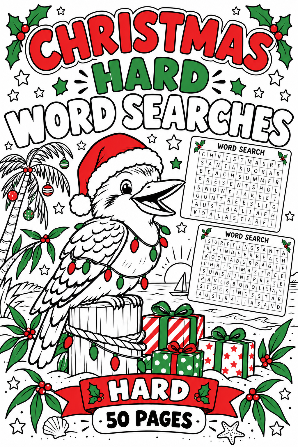 Christmas Word Searches – Hard – 50 Printable Puzzles – Book 3