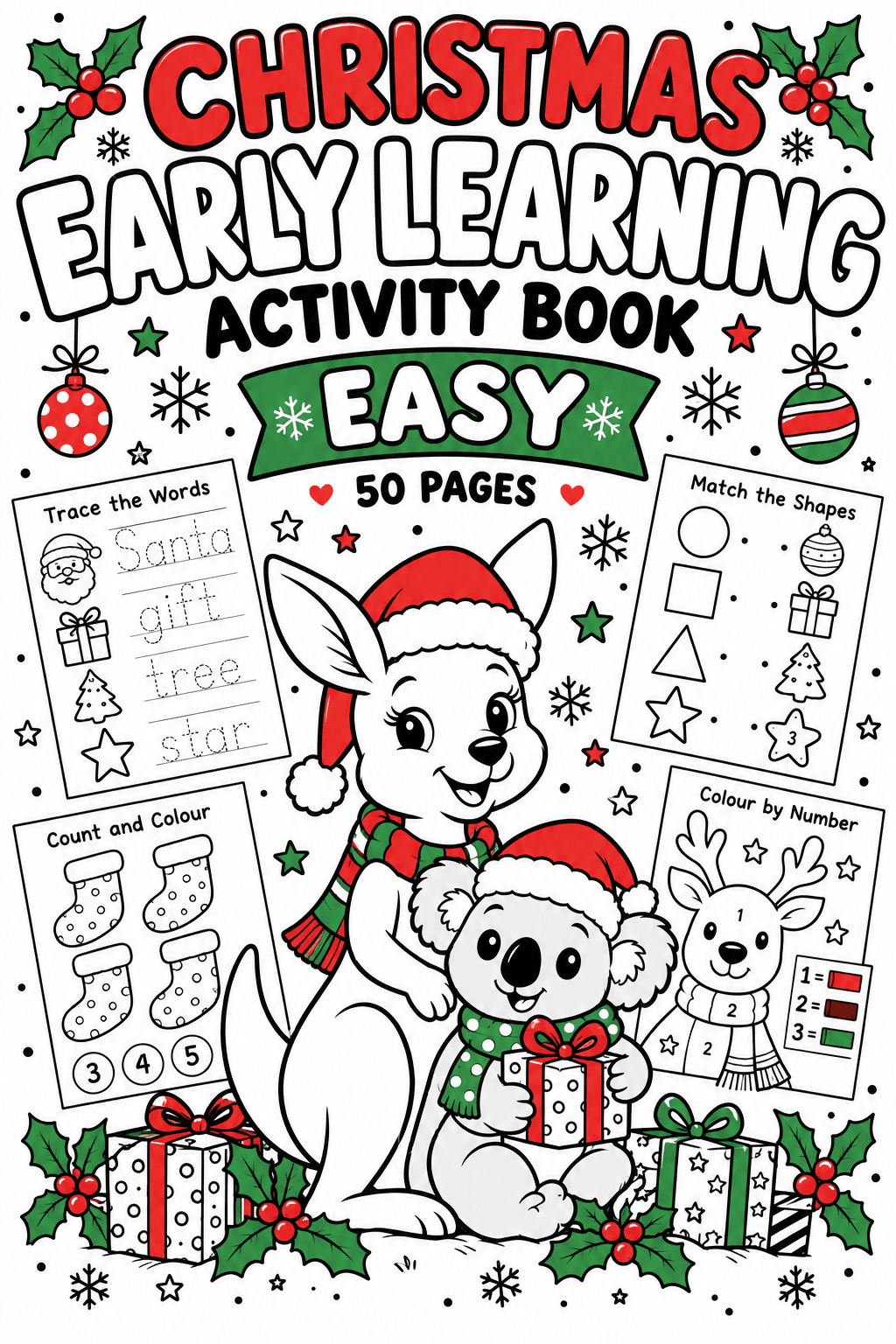 Christmas Early Learning Activity Book – Easy – 50 Printable Pages