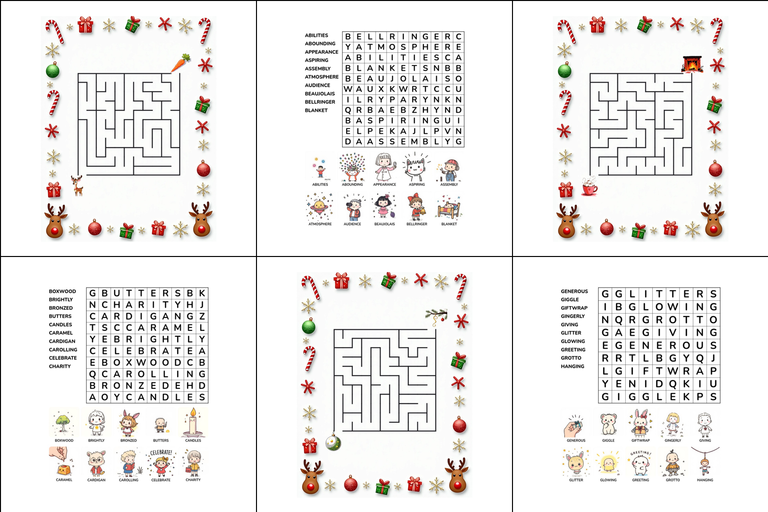 Christmas Mixed Puzzles – Medium – Cute Mix – 50 Printable Puzzles - Image 7