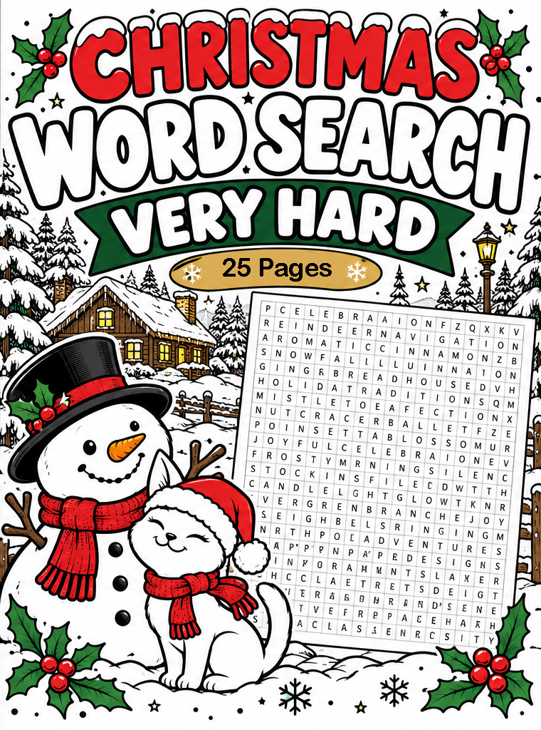 Christmas Word Searches – Very Hard – 25 Printable Puzzles